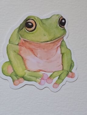 Cute Watercolor Frog Sticker - Green & Pink